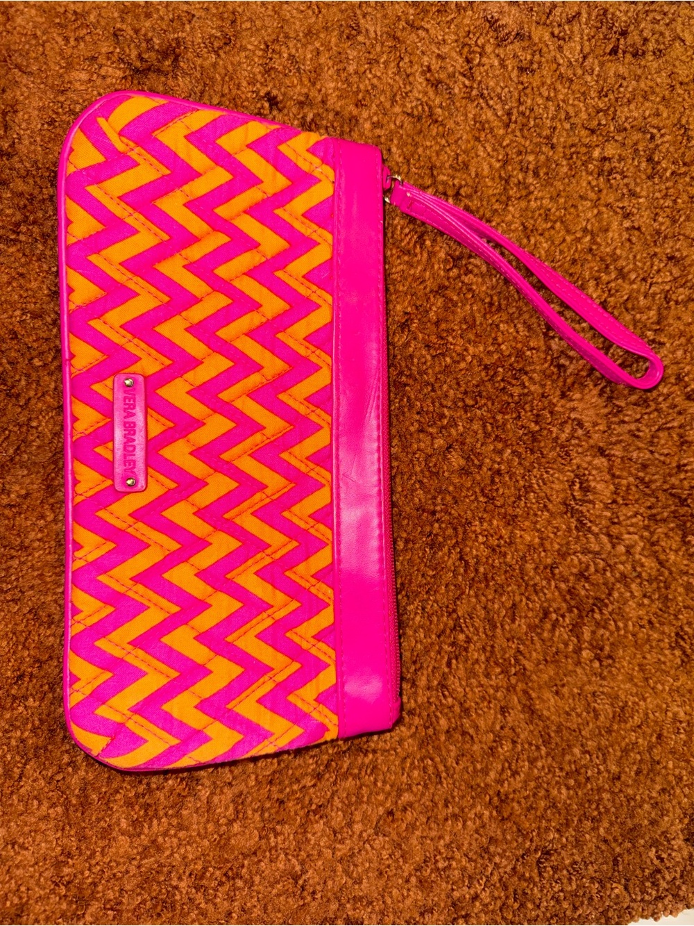 Vera Bradley Neon Pink and Orange Chevron Zip Wristlet